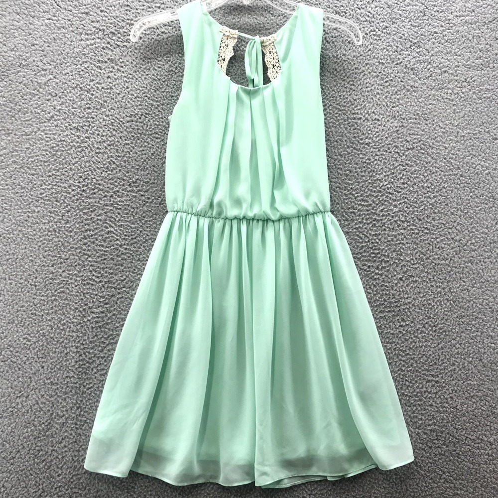 I.N. Women's Sleeveless Party‎ Dress Sheer Gathered Skirt Green Size S